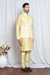 Aryavir Malhotra_Yellow Jacquard Damask Blossom Woven Nehru Jacket _at_Aza_Fashions