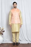 Shop_Aryavir Malhotra_Orange Jacquard Damask Crest Woven Nehru Jacket _Online_at_Aza_Fashions