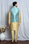 Shop_Arihant Rai Sinha_Blue Jacquard Brooches Flowery Nehru Jacket _at_Aza_Fashions