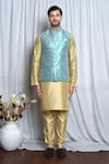 Buy_Arihant Rai Sinha_Blue Jacquard Brooches Flowery Nehru Jacket _Online_at_Aza_Fashions