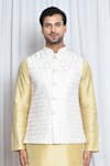 Buy_Aryavir Malhotra_White Silk Teardrop Tear Drop Pattern Nehru Jacket _Online_at_Aza_Fashions