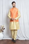 Buy_Aryavir Malhotra_Orange Jacquard Blossom Motif Woven Nehru Jacket _at_Aza_Fashions