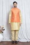 Aryavir Malhotra_Orange Jacquard Blossom Motif Woven Nehru Jacket _Online_at_Aza_Fashions