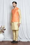 Shop_Aryavir Malhotra_Orange Jacquard Blossom Motif Woven Nehru Jacket _Online_at_Aza_Fashions