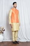 Aryavir Malhotra_Orange Jacquard Blossom Motif Woven Nehru Jacket _at_Aza_Fashions