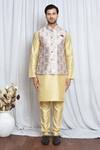 Aryavir Malhotra_Grey Silk Teardrop Lily Bloom Pattern Nehru Jacket _Online_at_Aza_Fashions