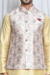 Buy_Aryavir Malhotra_Grey Silk Teardrop Lily Bloom Pattern Nehru Jacket _Online_at_Aza_Fashions