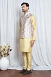 Shop_Aryavir Malhotra_Grey Silk Teardrop Lily Bloom Pattern Nehru Jacket _Online_at_Aza_Fashions