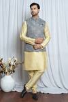 Buy_Aryavir Malhotra_Grey Jacquard Flora Blast Woven Nehru Jacket _at_Aza_Fashions