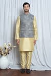 Aryavir Malhotra_Grey Jacquard Flora Blast Woven Nehru Jacket _Online_at_Aza_Fashions