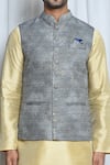 Buy_Aryavir Malhotra_Grey Jacquard Flora Blast Woven Nehru Jacket _Online_at_Aza_Fashions