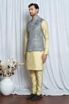 Shop_Aryavir Malhotra_Grey Jacquard Flora Blast Woven Nehru Jacket _Online_at_Aza_Fashions