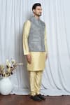 Aryavir Malhotra_Grey Jacquard Flora Blast Woven Nehru Jacket _at_Aza_Fashions