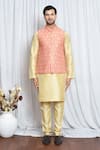 Aryavir Malhotra_Pink Jacquard Carnation Bloom Woven Nehru Jacket _Online_at_Aza_Fashions