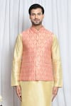 Buy_Aryavir Malhotra_Pink Jacquard Carnation Bloom Woven Nehru Jacket _Online_at_Aza_Fashions