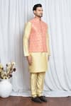 Aryavir Malhotra_Pink Jacquard Carnation Bloom Woven Nehru Jacket _at_Aza_Fashions