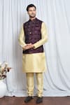 Buy_Aryavir Malhotra_Wine Velvet Checkered Sequin Pattern Nehru Jacket _at_Aza_Fashions