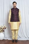 Aryavir Malhotra_Wine Velvet Checkered Sequin Pattern Nehru Jacket _Online_at_Aza_Fashions