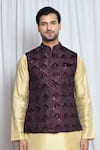 Buy_Aryavir Malhotra_Wine Velvet Checkered Sequin Pattern Nehru Jacket _Online_at_Aza_Fashions