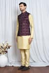 Shop_Aryavir Malhotra_Wine Velvet Checkered Sequin Pattern Nehru Jacket _Online_at_Aza_Fashions