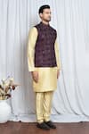 Aryavir Malhotra_Wine Velvet Checkered Sequin Pattern Nehru Jacket _at_Aza_Fashions