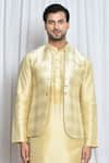 Aryavir Malhotra_Gold Jacquard Spring Foliage Woven Nehru Jacket _Online_at_Aza_Fashions