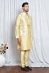 Aryavir Malhotra_Gold Jacquard Spring Foliage Woven Nehru Jacket _at_Aza_Fashions