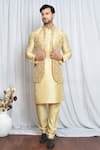 Buy_Aryavir Malhotra_Gold Jacquard Buttercup Flora Woven Nehru Jacket _at_Aza_Fashions