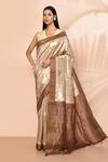 Buy_Nazaakat by Samara Singh_Beige Silk Printed And Embroidered Stripe Lotus Saree With Running Blouse_at_Aza_Fashions