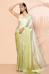 Buy_Samyukta Singhania_Green Satin Embellished Stones Ombre Saree With Running Blouse _at_Aza_Fashions