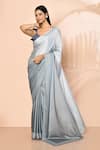 Buy_Samyukta Singhania_Grey Satin Embellished Stones Saree With Running Blouse _at_Aza_Fashions