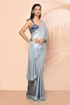 Buy_Samyukta Singhania_Grey Satin Embellished Stones Saree With Running Blouse _Online_at_Aza_Fashions