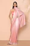 Buy_Samyukta Singhania_Peach Satin Embellished Stones Border Ombre Saree With Running Blouse _Online_at_Aza_Fashions