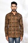 Arihant Rai Sinha_Brown Cotton Printed Geometric Shirt_Online_at_Aza_Fashions