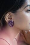 Buy_Do Taara_Pink Crystals, Cut Work Victorian Stone Embellished Stud Earrings_at_Aza_Fashions
