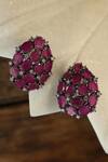 Shop_Do Taara_Pink Crystals, Cut Work Victorian Stone Embellished Stud Earrings_at_Aza_Fashions