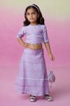 Buy_The Right Cut_Purple Chanderi Embroidery, Mirrors Lace Blouse And Lehenga Set _at_Aza_Fashions