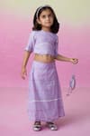 Buy_The Right Cut_Purple Chanderi Embroidery, Mirrors Lace Blouse And Lehenga Set _Online_at_Aza_Fashions