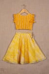 Buy_Minikin_Yellow Cotton Silk Embroidered Tie Dye Print Lehenga And Crop Top Set _at_Aza_Fashions