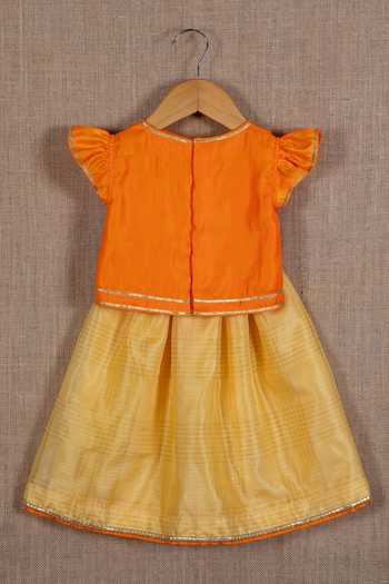Shop_Minikin_Orange Cotton, Silk Gota Patti Work Top And Lehenga Set _at_Aza_Fashions