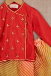 Minikin_Red Cotton Silk Embroidered Gota Work Angrakha And Dhoti Pant Set _Online_at_Aza_Fashions