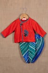 Buy_Minikin_Red Cotton Silk Embroidered Kurta And Leheriya Print Dhoti Pant Set _at_Aza_Fashions