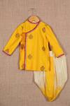 Buy_Minikin_Yellow Silk Woven Zari Floral Kurta And Dhoti Pant Set _at_Aza_Fashions