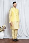 Aryavir Malhotra_Yellow Jacquard Damask Flora Woven Nehru Jacket _at_Aza_Fashions