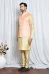 Buy_Aryavir Malhotra_Orange Jacquard Damask Crest Woven Nehru Jacket _Online_at_Aza_Fashions