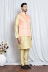 Aryavir Malhotra_Orange Jacquard Damask Crest Woven Nehru Jacket _at_Aza_Fashions