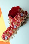 Buy_MODARTA_Red Crystal Stone Floral Hand Embroidered Belt _at_Aza_Fashions