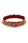 Shop_MODARTA_Red Crystal Stone Floral Hand Embroidered Belt _at_Aza_Fashions