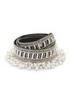 Modarta_White Smocking, Pearls Swarovski Crystal Embroidered Belt _Online_at_Aza_Fashions