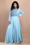 Buy_Label Ivish_Blue Silk, Georgette Embroidery Round Neck Placement Hand Dress _at_Aza_Fashions